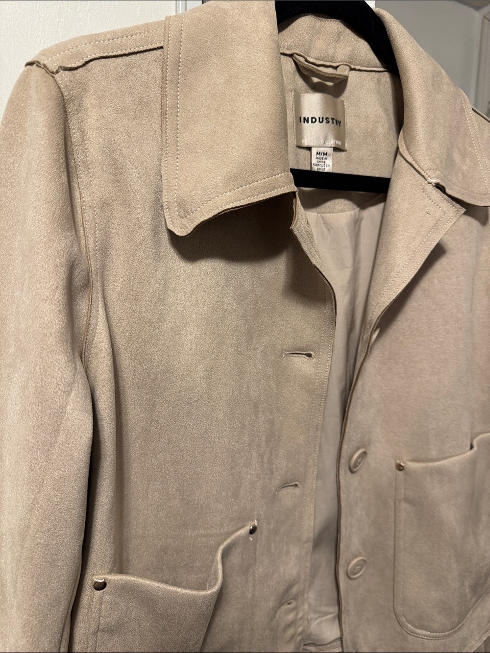 Beige Suede Button-Front Jacket - Picture 3 of 7